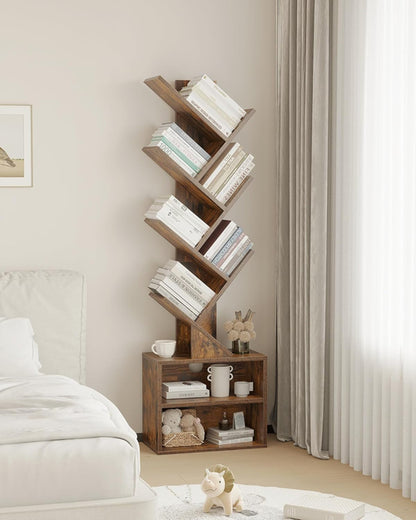 6 Tier Tree Bookshelf With Cabinet Rustic Brown Modern