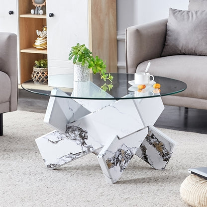 Modern Round Glass Coffee Table – 33.4" Tempered Glass Top with MDF