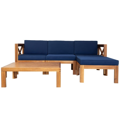 Outdoor Backyard Patio Wood 5-Piece Sectional Sofa Seating Group Set