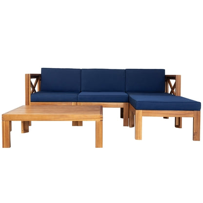 Outdoor Backyard Patio Wood 5-Piece Sectional Sofa Seating Group Set