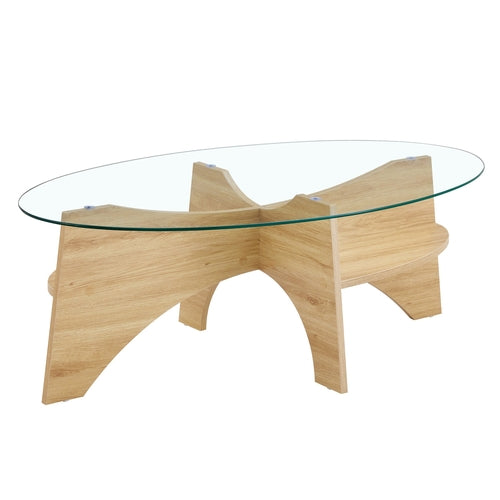 Oval Glass Coffee Table – 41.3" Modern Tempered Glass Table,