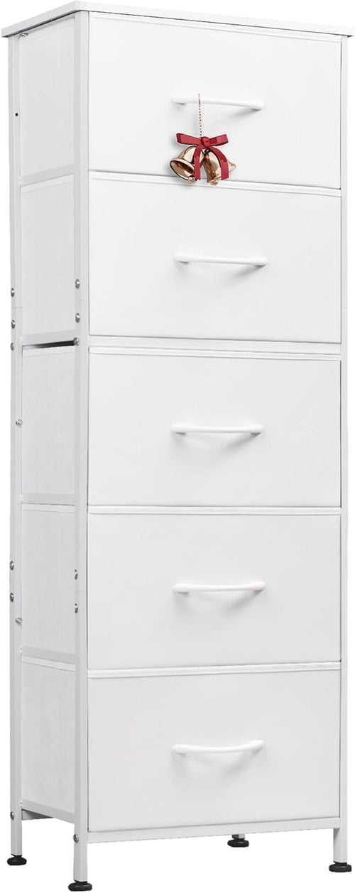 Fabric Dresser For Bedroom With Tall White Finish Storage