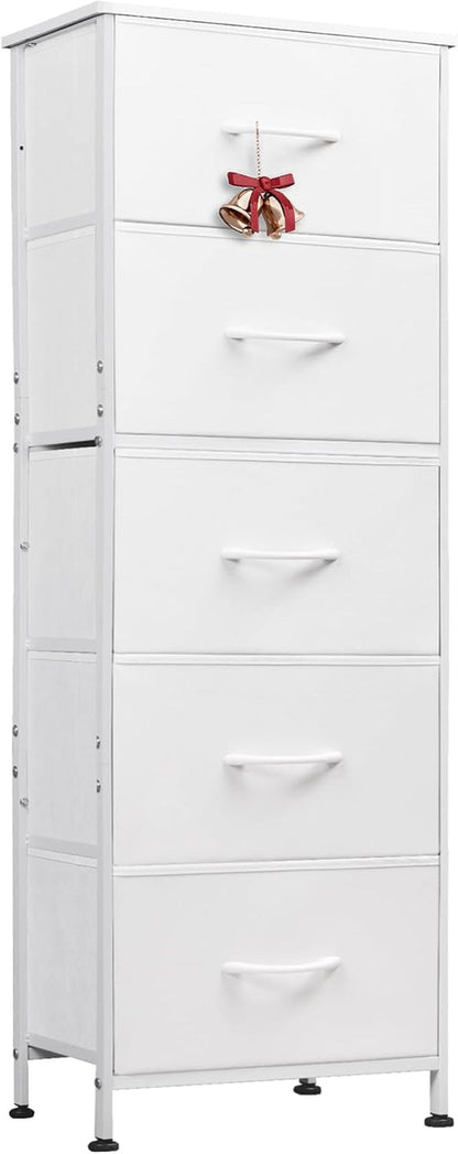 Fabric Dresser For Bedroom With Tall White Finish Storage