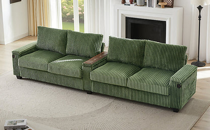 Modern 4-Seater Corduroy Sofa Couch with USB Ports, Hidden Storage and