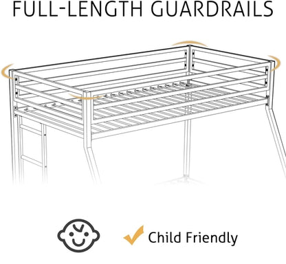 Twin Over Twin Bunk Bed With Slide Durable Square Tube