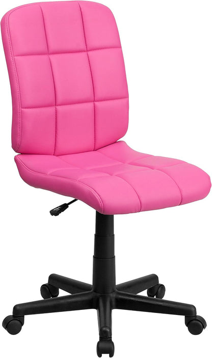 Clayton Pink Quilted Vinyl Mid-Back Swivel Office Chair