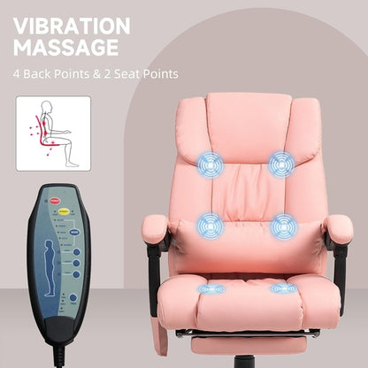 Pink Massage Office Chair With 6 Vibration Points Footrest