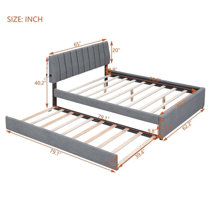 Teddy Fleece Queen Size Upholstered Platform Bed with Twin XL Trundle