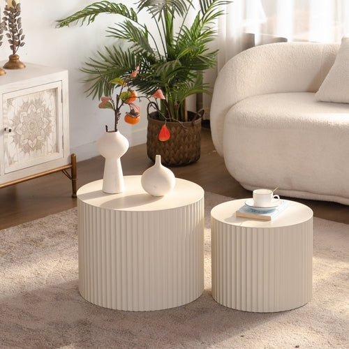 Round Wood Coffee Table for Living Room for Small Space Apartment and