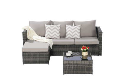 2 Piece Outdoor L-Shaped Wicker Patio Set – Sectional Sofa with