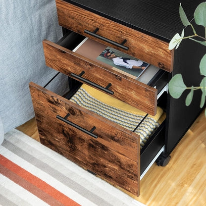 Wooden Three Drawer File Cabinet Under Desk Fits A4 Letter Size Rustic