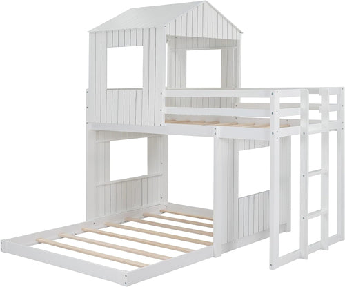 House Bunk Beds, Twin over Full Bunk Bed Wood Playhouse Bunkbed Low