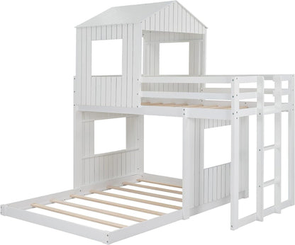 House Bunk Beds, Twin over Full Bunk Bed Wood Playhouse Bunkbed Low