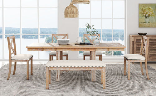 Farmhouse 82inch 6-Piece Extendable Dining Table with Footrest, 4