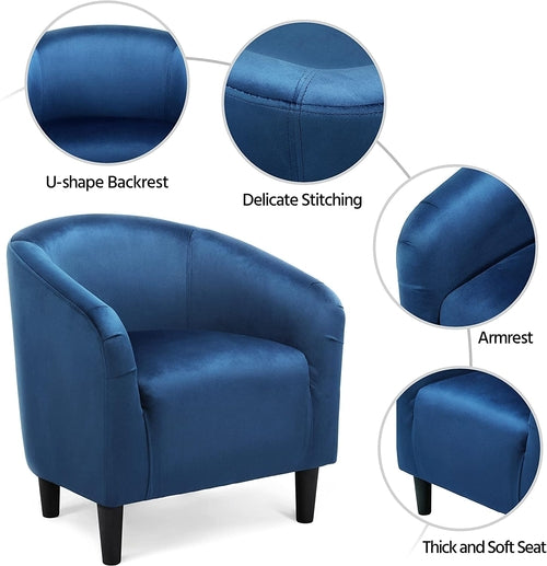 Pagoda Blue Velvet Club Chair With Curved Armrests