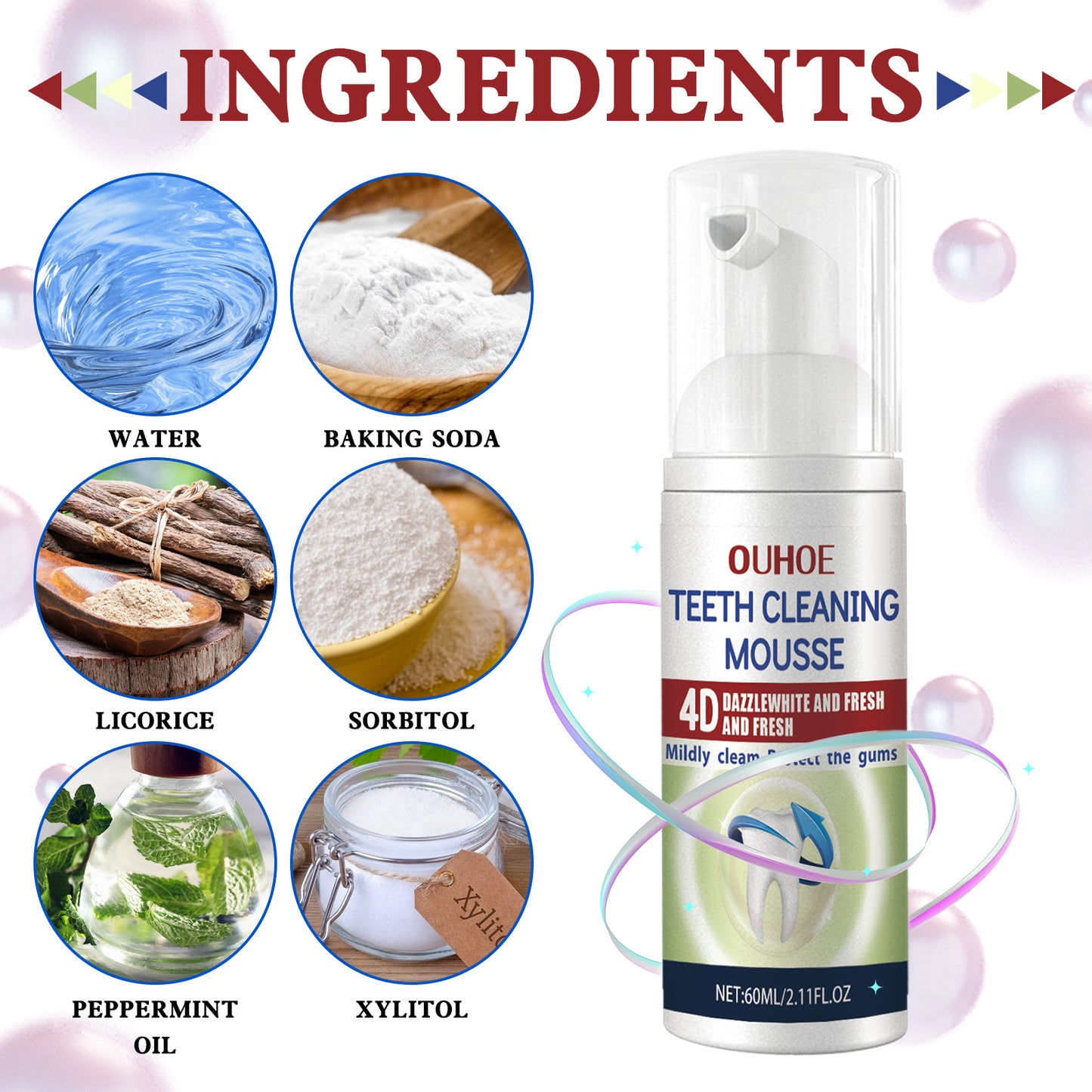 OUHOE Tooth Cleaning Mousse, Mouth Clean Fresh Bright White Anti-decay Foam Toothpaste