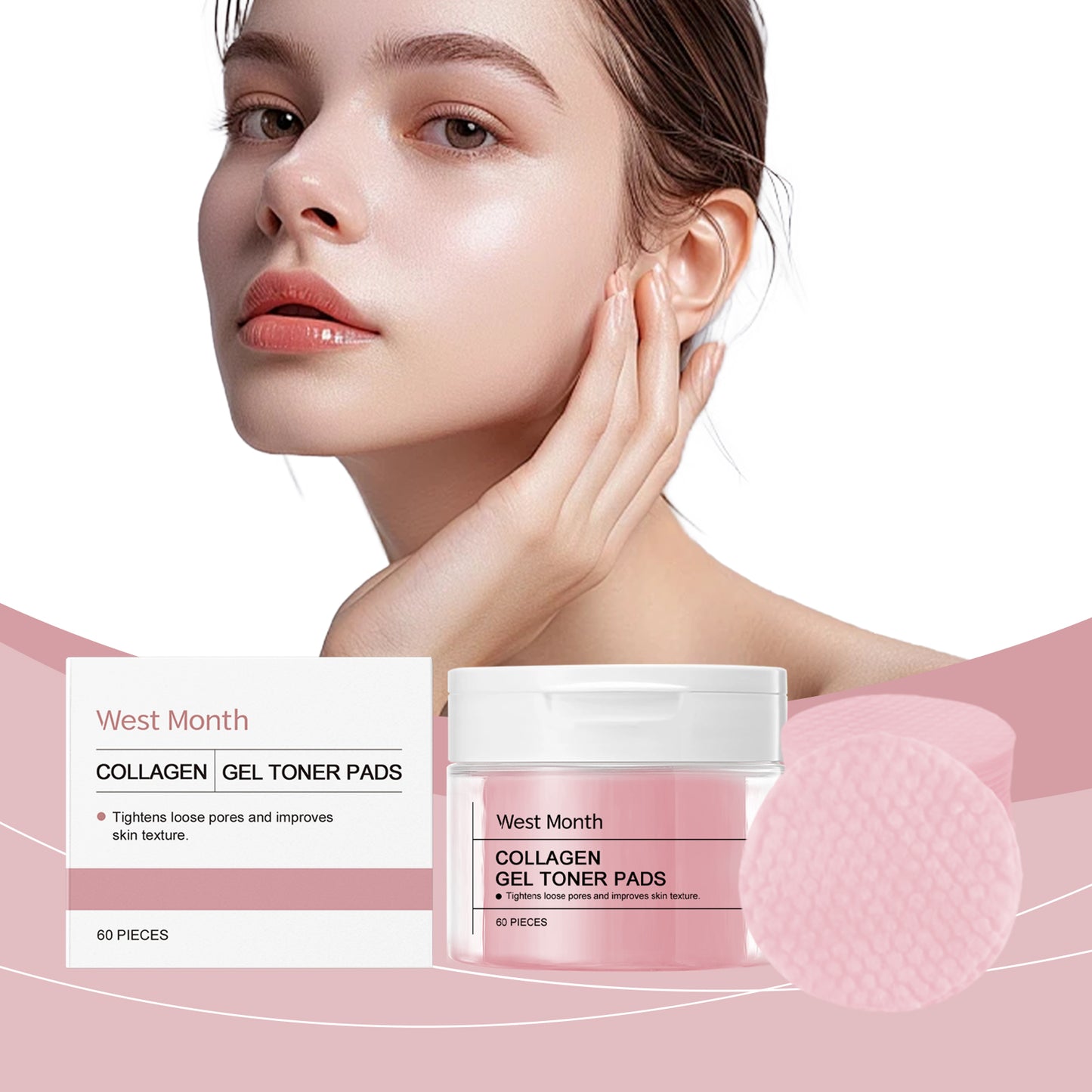 West&Month Collagen Cotton Pad Facial Brightening Moisturizing Gentle Skin Care Enhancing Elastic Nourishing Gasket