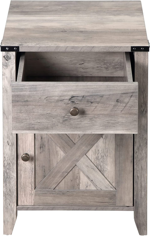 Barnwood Rustic Nightstand With X Shaped Barn Doors Grey
