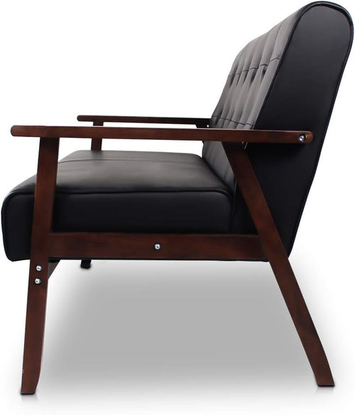 Mid-Century Modern Faux Leather Loveseat Sofa 2-Seat