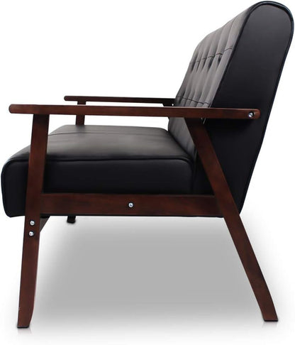 Mid-Century Modern Faux Leather Loveseat Sofa 2-Seat