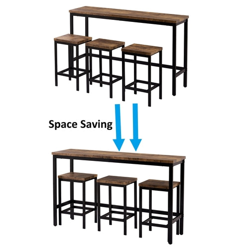 Counter Height Extra Long Dining Table Set with 3 Stools Pub Kitchen