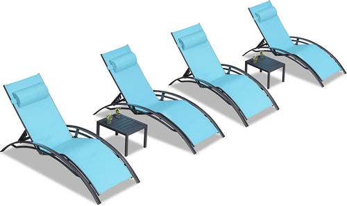 Patio Chaise Lounge Set With 4 Adjustable Recliners And 2 Side Tables