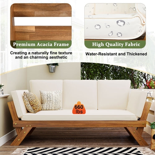 Outdoor Adjustable Patio Wooden Daybed Sofa Chaise Lounge with