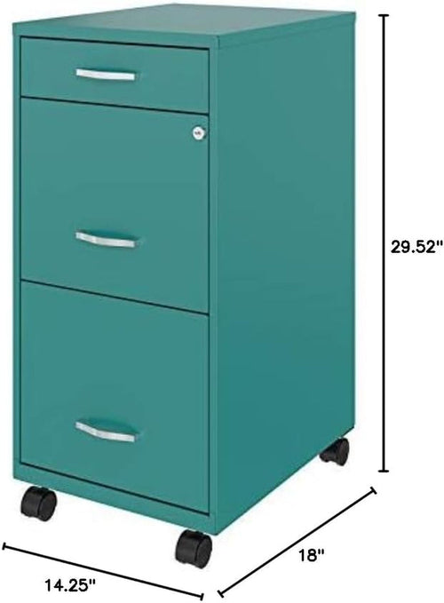 3 Drawer 29.52 Inch Turquoise Metal Filing Cabinet Lockable