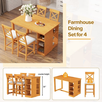 60'Lx30'W Solid Wood Farmhouse Counter Height Dining Table Set with