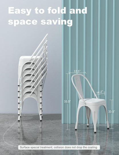 Tolix Style Metal Dining Chair White Stackable Set Of 4
