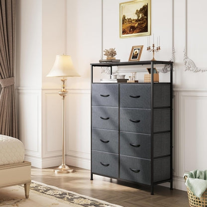 Fabric Dresser for Bedroom with Open Shelves, Tall Dresser with 8