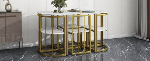 Modern 7-Piece Dining Table Set with Faux Marble Compact 55Inch
