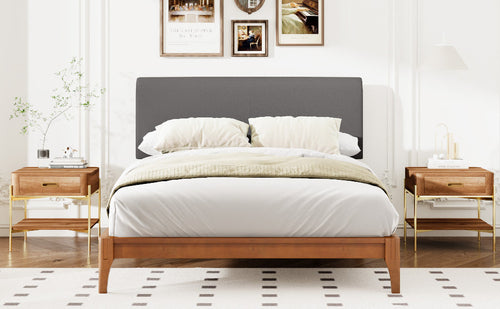 Full Size Solid Dry Bamboo Wood 12 Inch Platform Bed, with Gray Curved