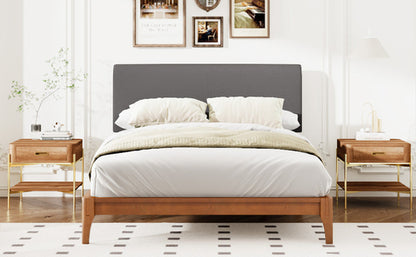 Full Size Solid Dry Bamboo Wood 12 Inch Platform Bed, with Gray Curved