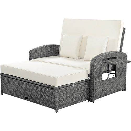Outdoor Chaise Lounge Rattan White with Adjustable Design for Patio,