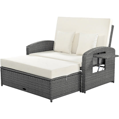 Outdoor Chaise Lounge Rattan White with Adjustable Design for Patio,