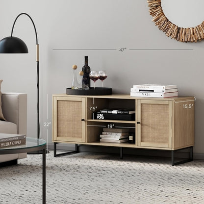 Mina Modern TV Stand With Storage Doors Oak Finish
