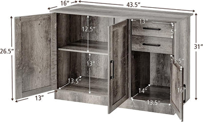 Gray Entryway Sideboard Cabinet With Drawers And Shelves