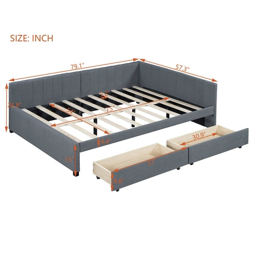 Full Size Upholstered Daybed with 2 Storage Drawers Sofa Bed Frame No