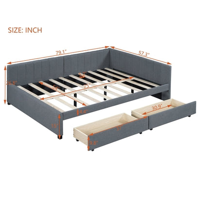 Full Size Upholstered Daybed with 2 Storage Drawers Sofa Bed Frame No