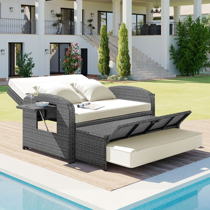 Outdoor Chaise Lounge Rattan White with Adjustable Design for Patio,