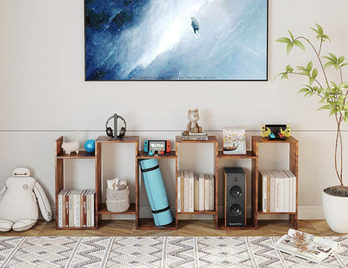 Geometric Bookcase 6 Tier S Shaped Rustic Brown Wood Shelf
