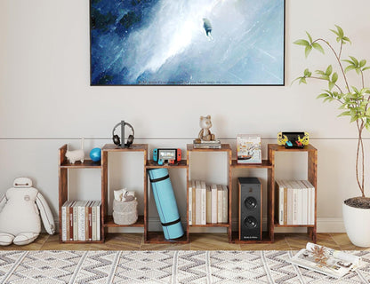 Geometric Bookcase 6 Tier S Shaped Rustic Brown Wood Shelf