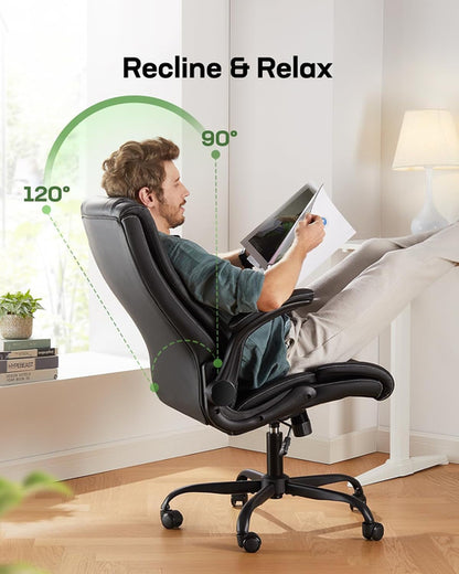 Executive Office Chair with Flip-Up Armrests,Pu Leather Ergonomic Desk