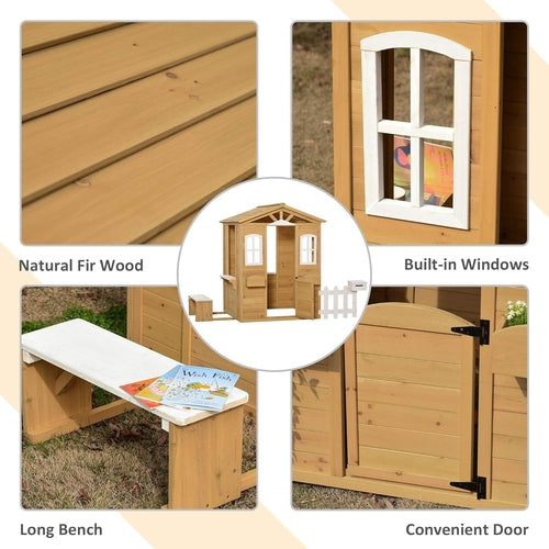 Kids Outdoor Wood Playhouse With Working Door And Windows