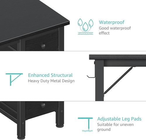 40 Inch Small Gaming Desk With Fabric Drawers Black