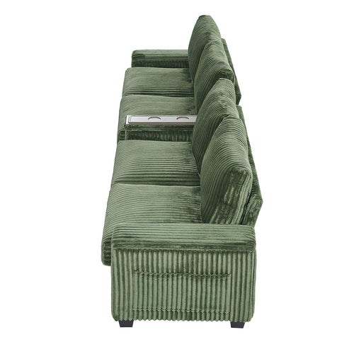 Modern 4-Seater Corduroy Sofa Couch with USB Ports, Hidden Storage and