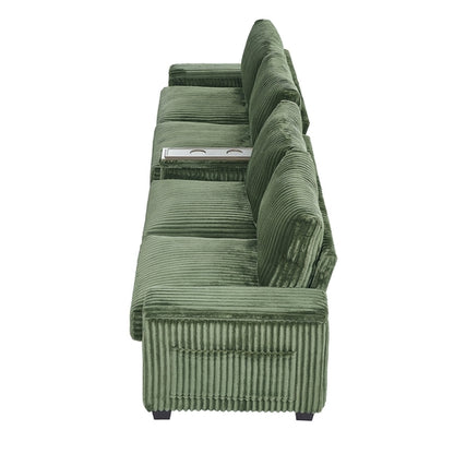 Modern 4-Seater Corduroy Sofa Couch with USB Ports, Hidden Storage and