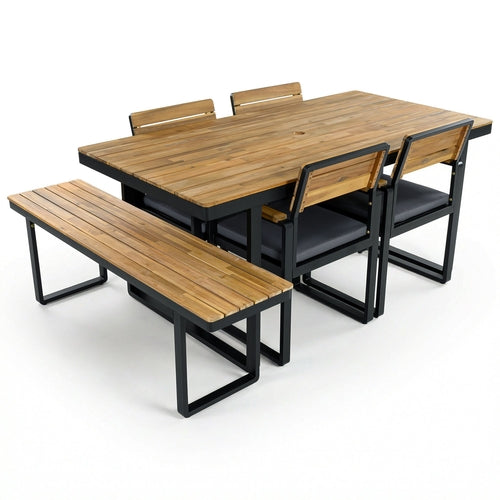 6-Piece Outdoor Dining Set, Acacia Wood, 1 Table with 4 Chairs & 1