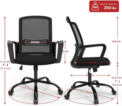 Black Ergonomic Mesh Office Chair With Armrests And Wheels